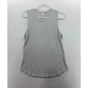 Athleta Woven Tank Top‎ Womens Medium Breezy Modal Light Gray White Stripe